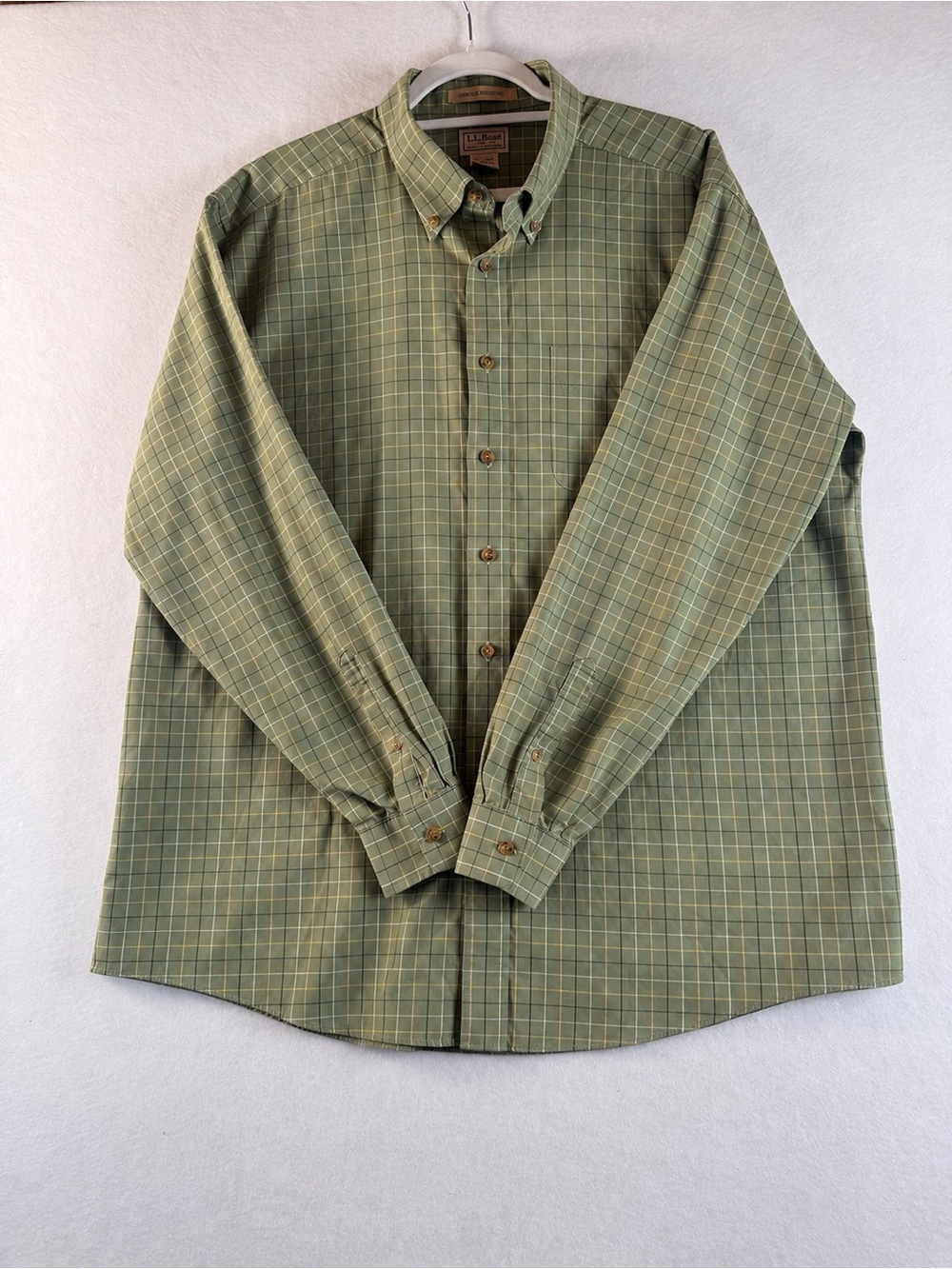 L.L.Bean Men’s XL Regular Green Plaid Wrinkle Resistant 100% Cotton Shirt